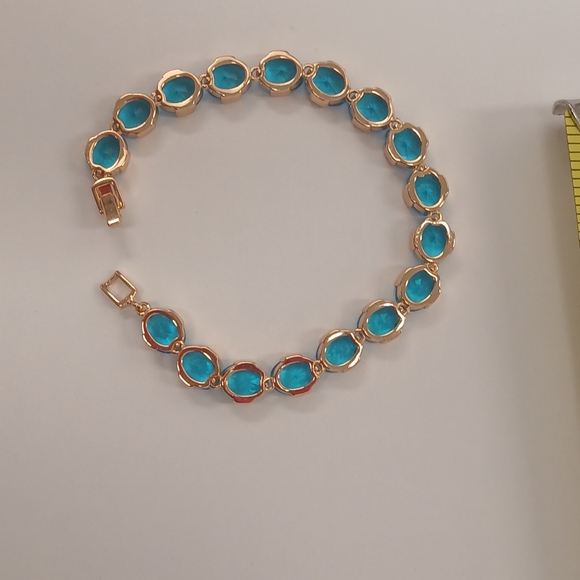 New Shimmering Vivid Blue Stone 18k Rose Goldplated 7" Bracelet Pretty Bird - Picture 4 of 6